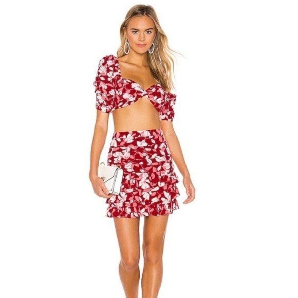 NBD x Naven Cha Cha Skirt in Crimson Floral